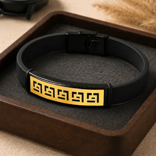 AXION PLATE IN 18K GOLD & BLACK BRACELET AXION PLATE IN 18K GOLD & BLACK BRACELET