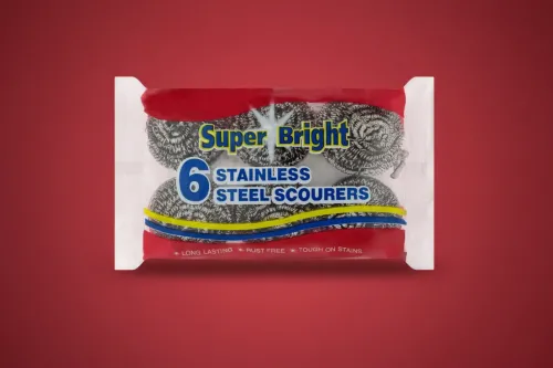 SUPER BRIGHT STAINLESS STEEL SCOURER 6's SUPER BRIGHT STAINLESS STEEL SCOURER 6's