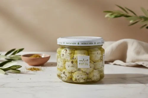 TURAB ZAATAR GOAT LABNE BALLS IN OLIVE OIL 350G TURAB ZAATAR GOAT LABNE BALLS IN OLIVE OIL 350G